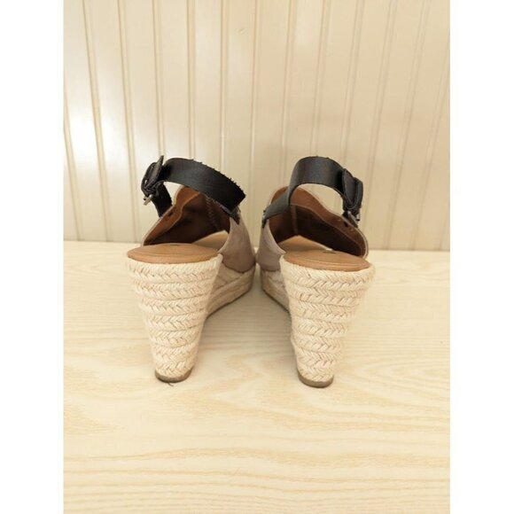 Dolcetta Taupe/Black Peep Toe Sling Back Espadrille Wedge Women's Size 8 - Picture 3 of 7